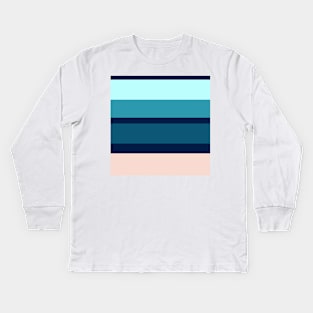 A remarkable tranquility of Oxford Blue, Blue Sapphire, Christmas Blue, Pale Cyan and Champagne Pink stripes. Kids Long Sleeve T-Shirt